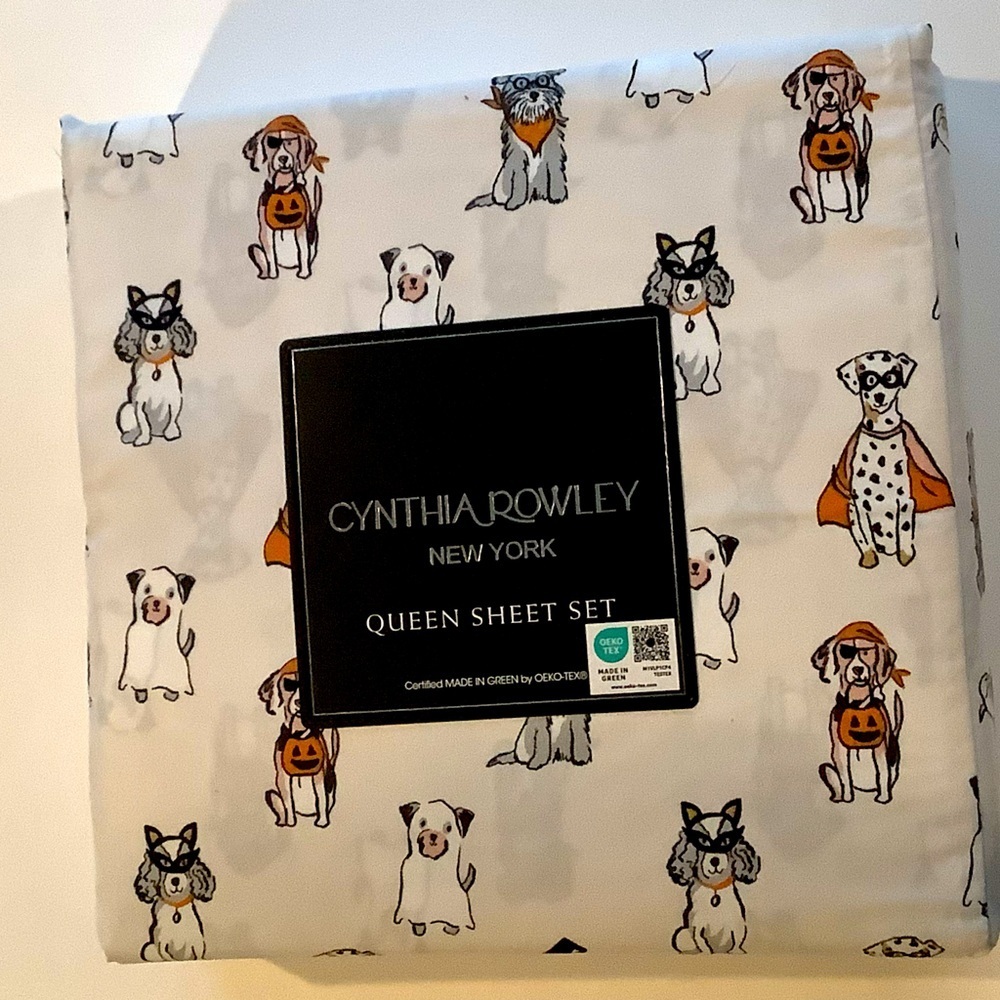 Cynthia Rowley Halloween Perfect Puppies Costume Sheet Set Queen New